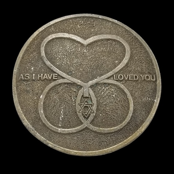 Vintage‎ Belt Buckle Heart Infinity Symbol Star of David Religious Phrase